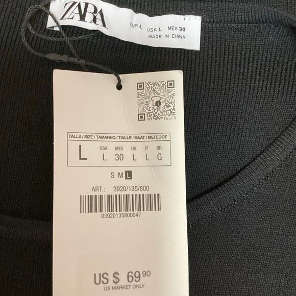 NEW Zara Black Cutout Waist Gold Chain Long Sleeve Midi Sweater Bodycon Dress L - Picture 8 of 9